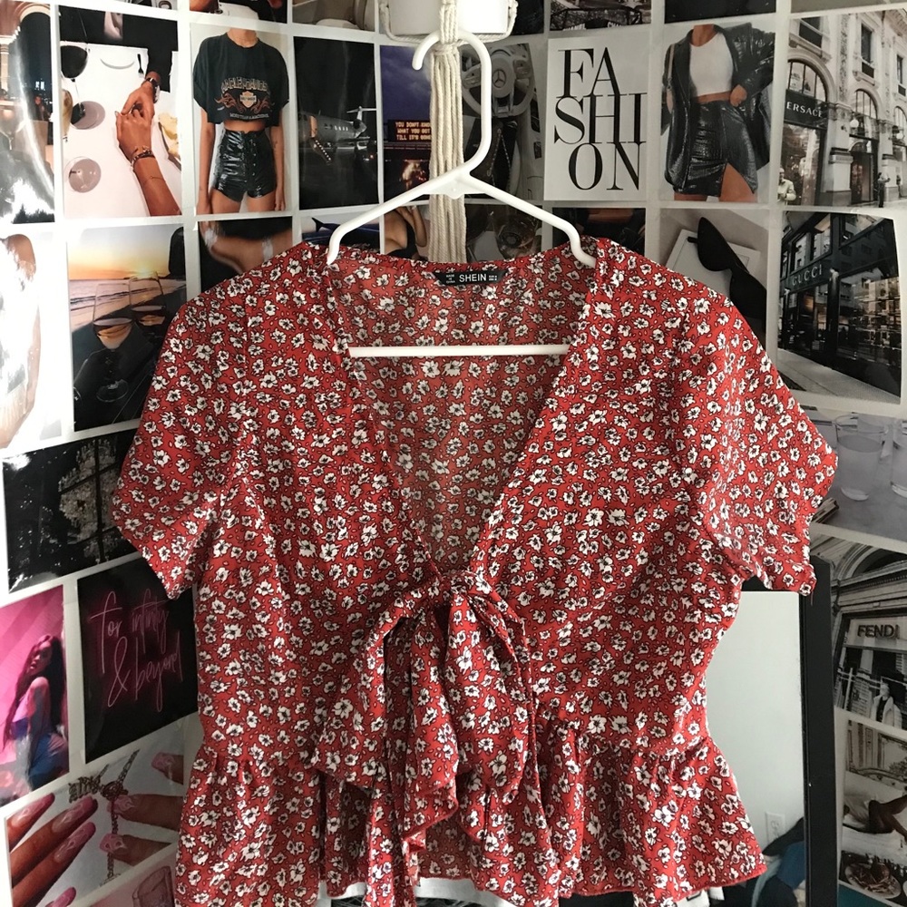 Red floral tie up top